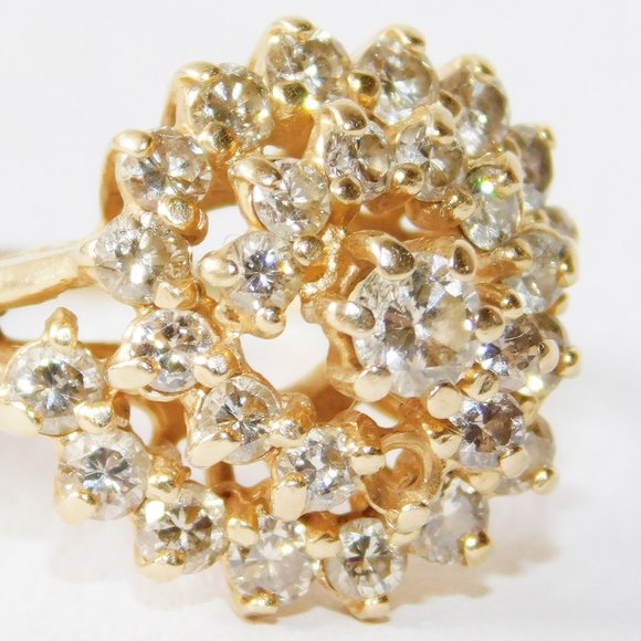 Estate 10K Solid Gold Real Diamond Large Cocktail Cluster Anniversary Ring 1+CT - Picture 8 of 8